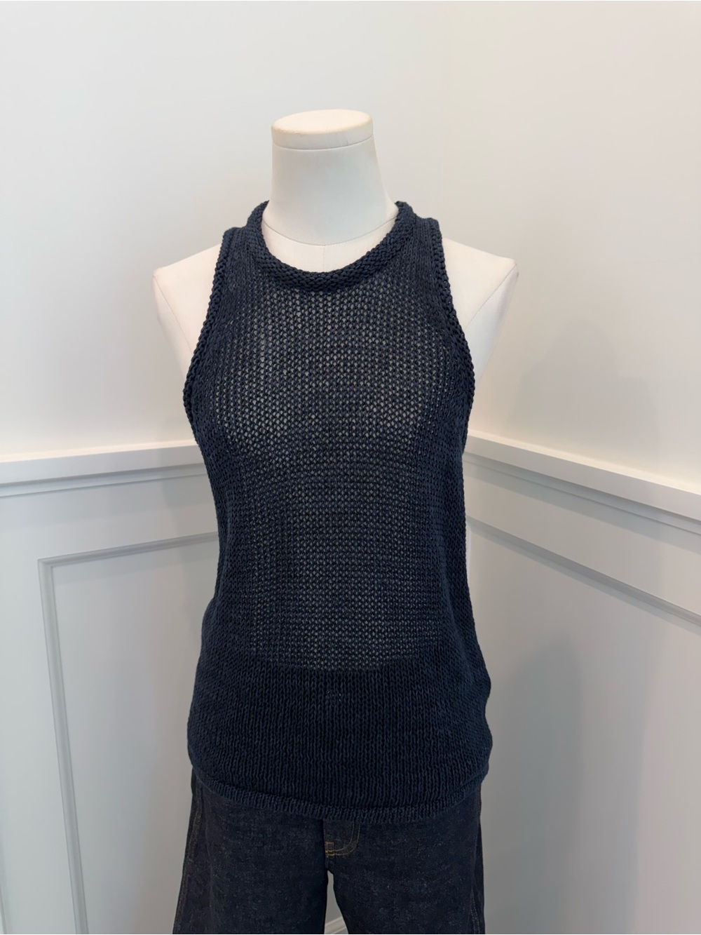 Attersee Navy Blue High Neck Knit Tank